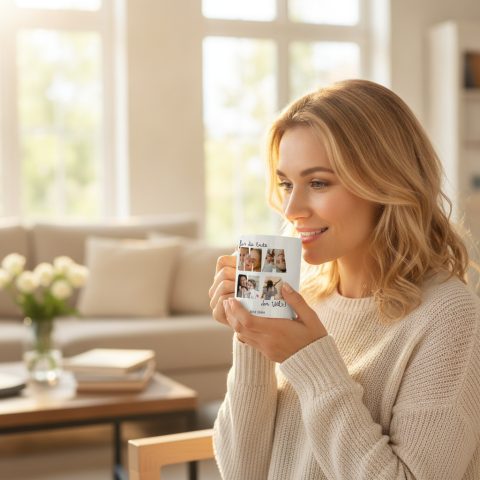 Fototasse "Beste Mama" mit 4 Fotos und Spruch selbst gestalten