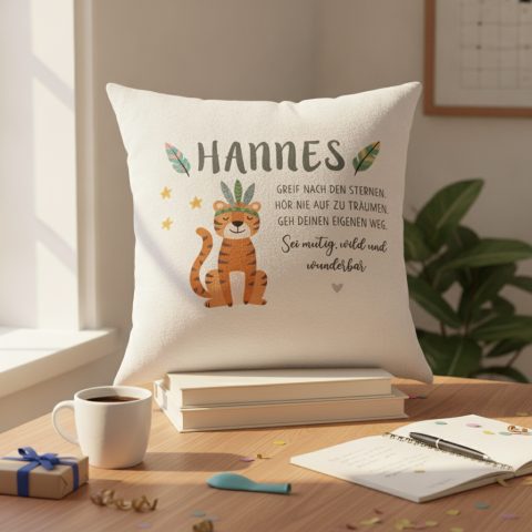 Namenskissen Tiger Boho fuer das Kinderzimmer