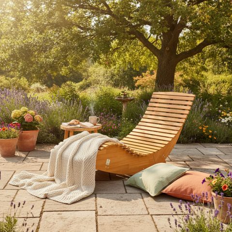 Sonnenliege aus Akazienholz mit Schaukelfunktion für die Terrasse