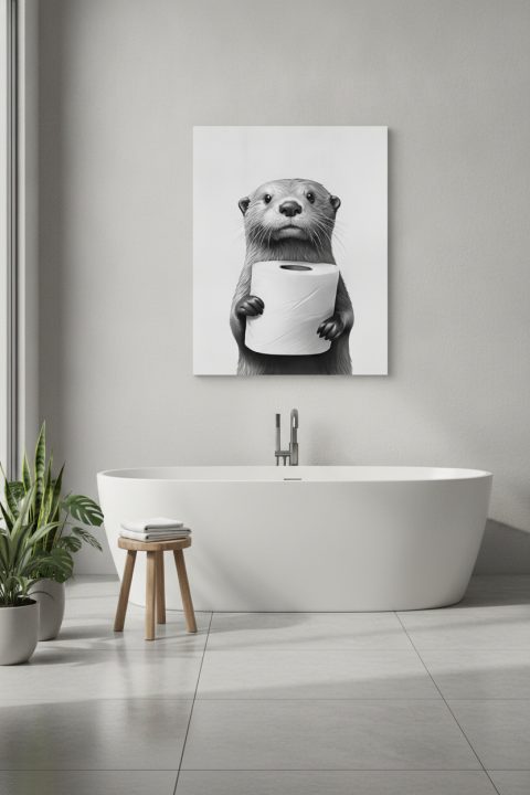 Otter mit Toilettenpapier – Leinwandbild für Bad und Gäste-WC