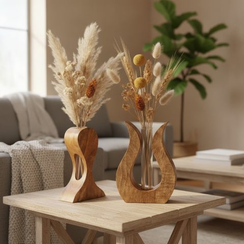 Stilvolle Holzvasen aus Mangoholz – schlichte Deko fürs Wohnzimmer