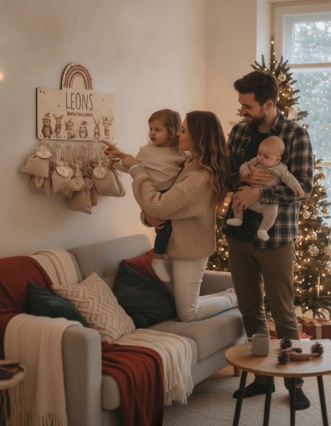 Adventskalender aus Holz zum Befüllen – mit Wunschname für Kinder