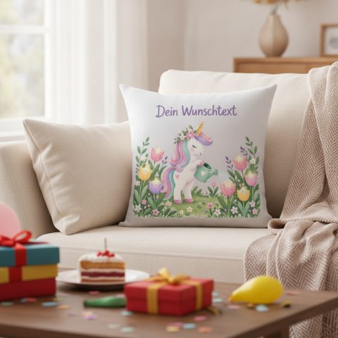 Einhorn Kissen mit Namen – Geschenk zum Geburtstag für Mädchen