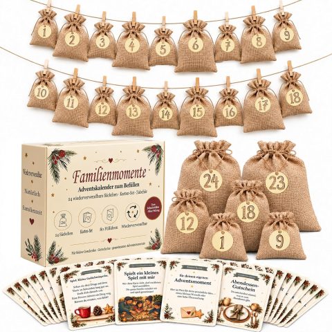 Adventskalender-Set zum Befüllen für Kinder