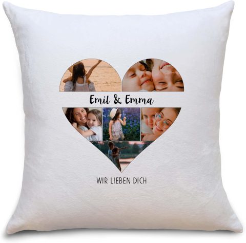 Fotokissen mit eigenen Bildern – Geschenk mit Herz